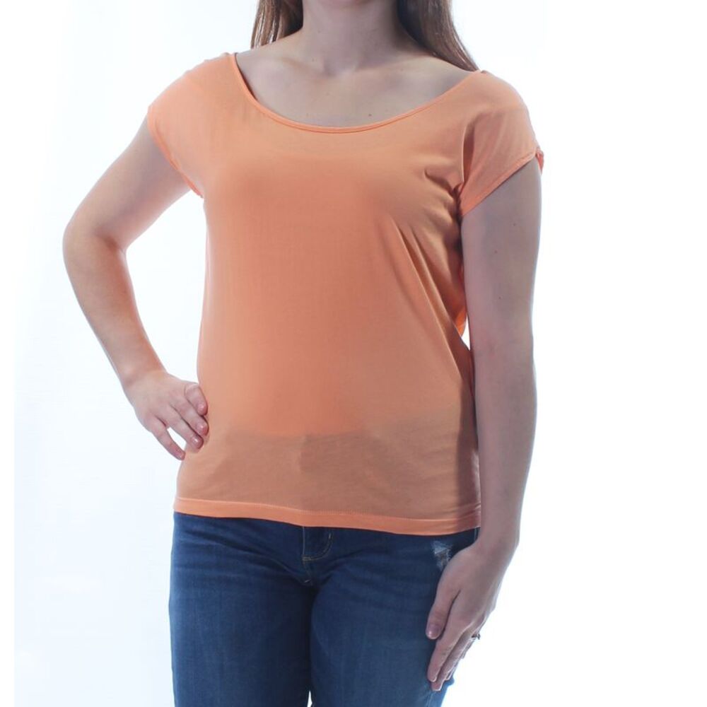 COLOR STORY Womens Orange Cut Out Short Sleeve Boat Neck Top Size: M
